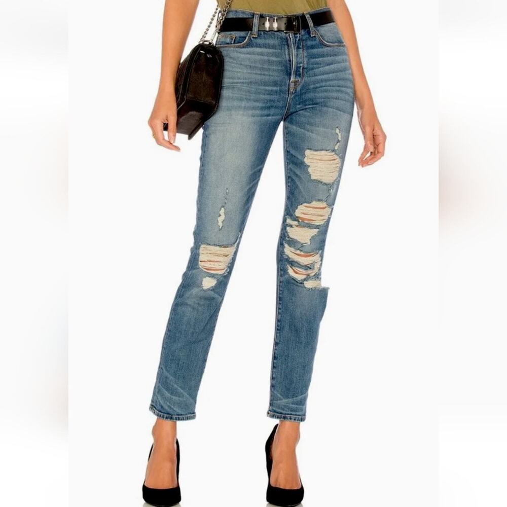 Revolve Hudson Jeans Zooey High Rise DP Cuff Straight Distress Raw Hem Jeans 27